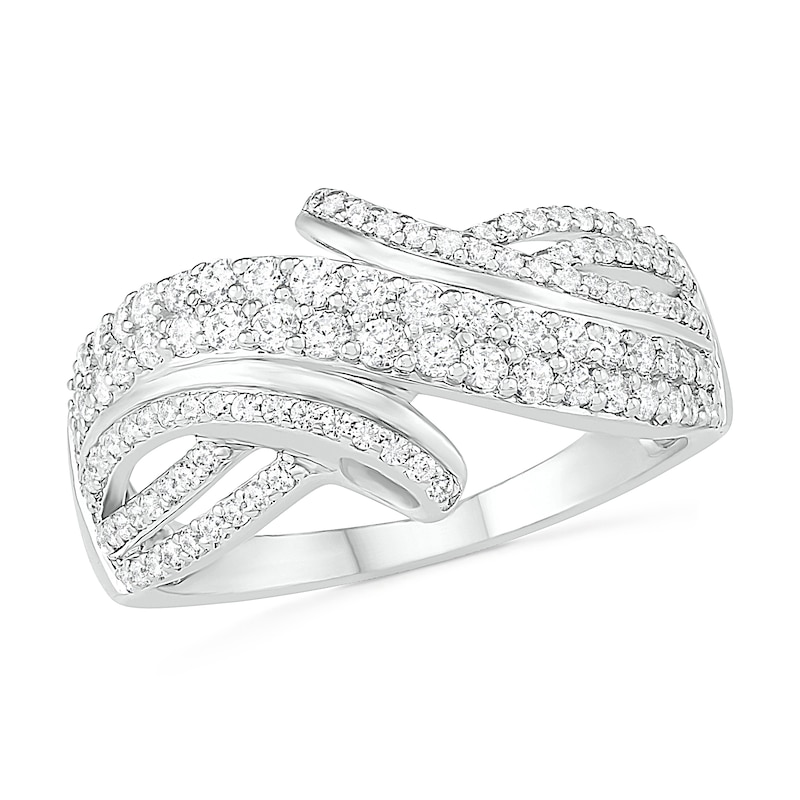 0.58 CT. T.W. Diamond Bypass Multi-Row Ring in 10K White Gold|Peoples Jewellers