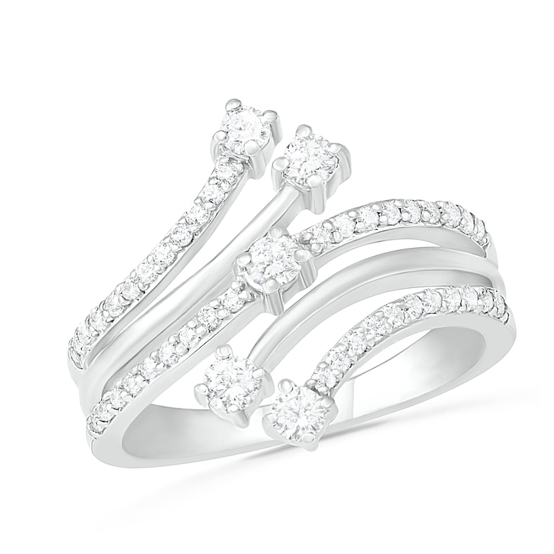 0.45 CT. T.W. Diamond Multi-Row Bypass Ring in 10K White Gold|Peoples Jewellers