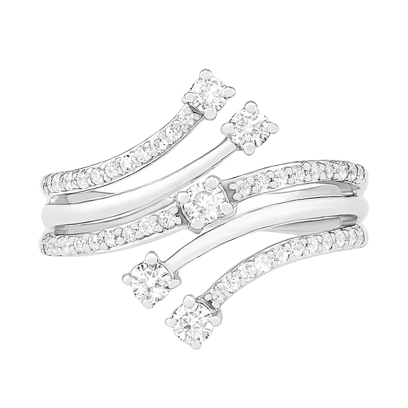 0.45 CT. T.W. Diamond Multi-Row Bypass Ring in 10K White Gold|Peoples Jewellers