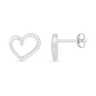 0.086 CT. T.W. Diamond Heart Outline Stud Earrings in 10K White Gold