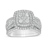 1.23 CT. T.W. Cushion Multi-Diamond Double Frame Bridal Set in 10K White Gold