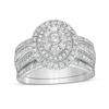 Thumbnail Image 0 of 1.23 CT. T.W. Composite Baguette and Round Diamond Double Oval-Shape Frame Bridal Set in 10K White Gold