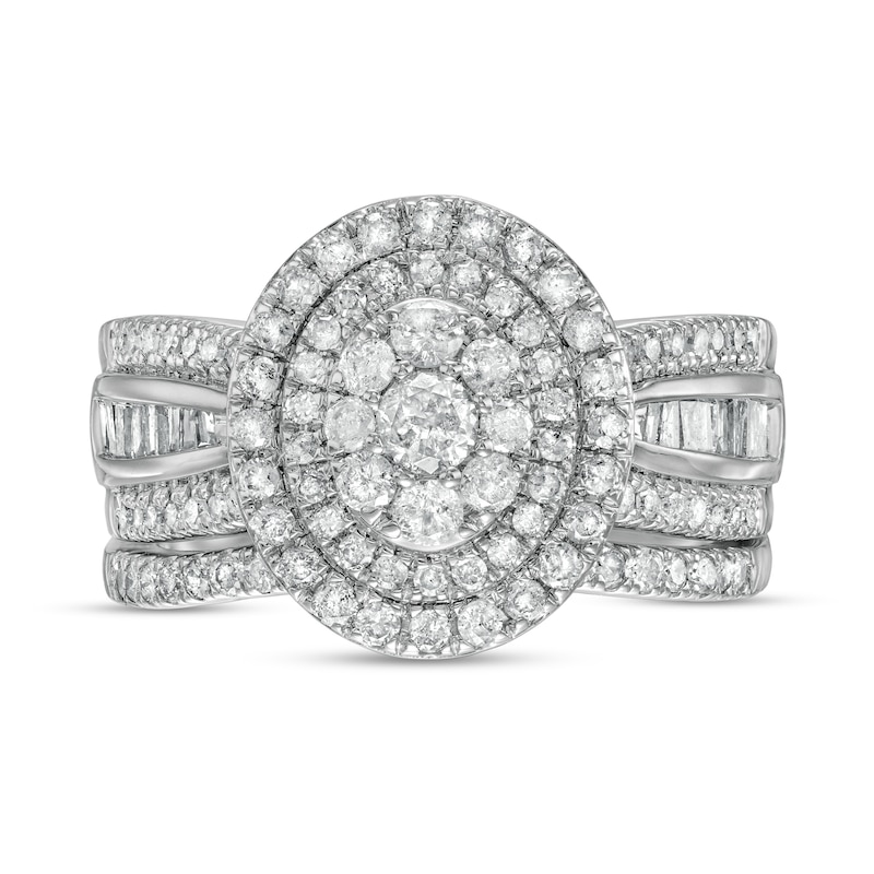 1.23 CT. T.W. Composite Baguette and Round Diamond Double Oval-Shape Frame Bridal Set in 10K White Gold|Peoples Jewellers