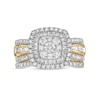 1.23 CT. T.W. Baguette and Round Multi-Diamond Double Cushion-Shape Frame Bridal Set in 10K Gold