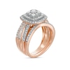 1.23 CT. T.W. Multi-Diamond Double Cushion-Shape Frame Bridal Set in 10K Rose Gold