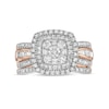 1.23 CT. T.W. Multi-Diamond Double Cushion-Shape Frame Bridal Set in 10K Rose Gold