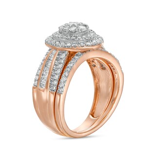 1.23 CT. T.W. Composite Baguette and Round Diamond Double Oval-Shape Frame Bridal Set in 10K Rose Gold