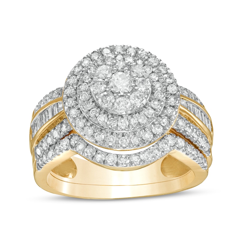 Main Image 1 of 1.23 CT. T.W. Composite Baguette and Round Diamond Double Frame Bridal Set in 10K Gold