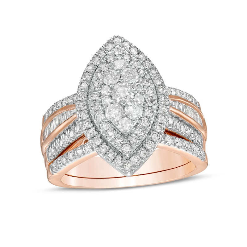 1.23 CT. T.W. Composite Baguette and Round Diamond Double Marquise-Shape Frame Bridal Set in 10K Rose Gold|Peoples Jewellers