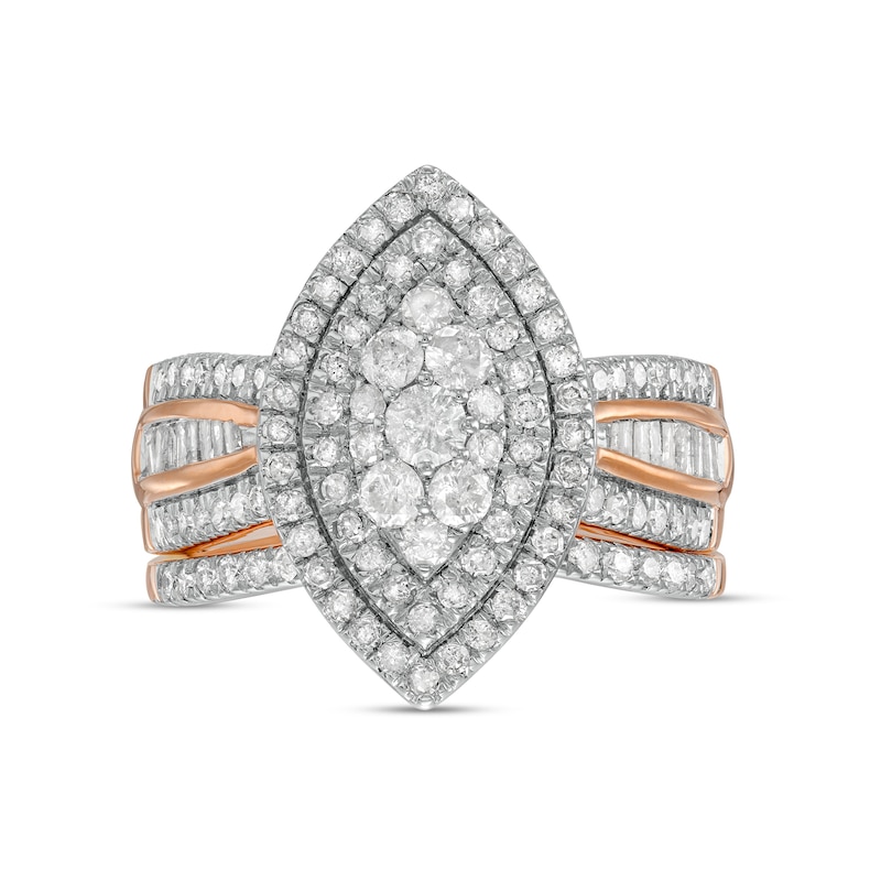 1.23 CT. T.W. Composite Baguette and Round Diamond Double Marquise-Shape Frame Bridal Set in 10K Rose Gold|Peoples Jewellers