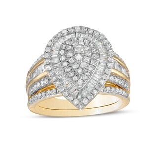 1.23 CT. T.W. Pear-Shaped Multi-Diamond Layered Triple Frame Bridal Set in 10K Gold