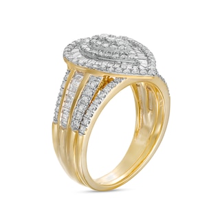 1.23 CT. T.W. Pear-Shaped Multi-Diamond Layered Triple Frame Bridal Set in 10K Gold