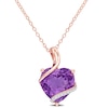 12.0mm Heart-Shaped Amethyst and 0.05 CT. T.W. Diamond Ribbon Overlay Pendant in Sterling Silver with Rose Rhodium