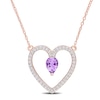 Thumbnail Image 0 of Pear-Shaped Amethyst and White Topaz Heart Outline Necklace in Sterling Silver with Rose Rhodium - 17"