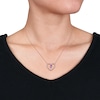 Pear-Shaped Amethyst and White Topaz Heart Outline Necklace in Sterling Silver with Rose Rhodium - 17"