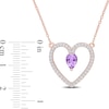 Thumbnail Image 2 of Pear-Shaped Amethyst and White Topaz Heart Outline Necklace in Sterling Silver with Rose Rhodium - 17"