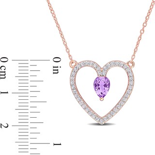 Pear-Shaped Amethyst and White Topaz Heart Outline Necklace in Sterling Silver with Rose Rhodium - 17"