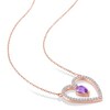 Pear-Shaped Amethyst and White Topaz Heart Outline Necklace in Sterling Silver with Rose Rhodium - 17"