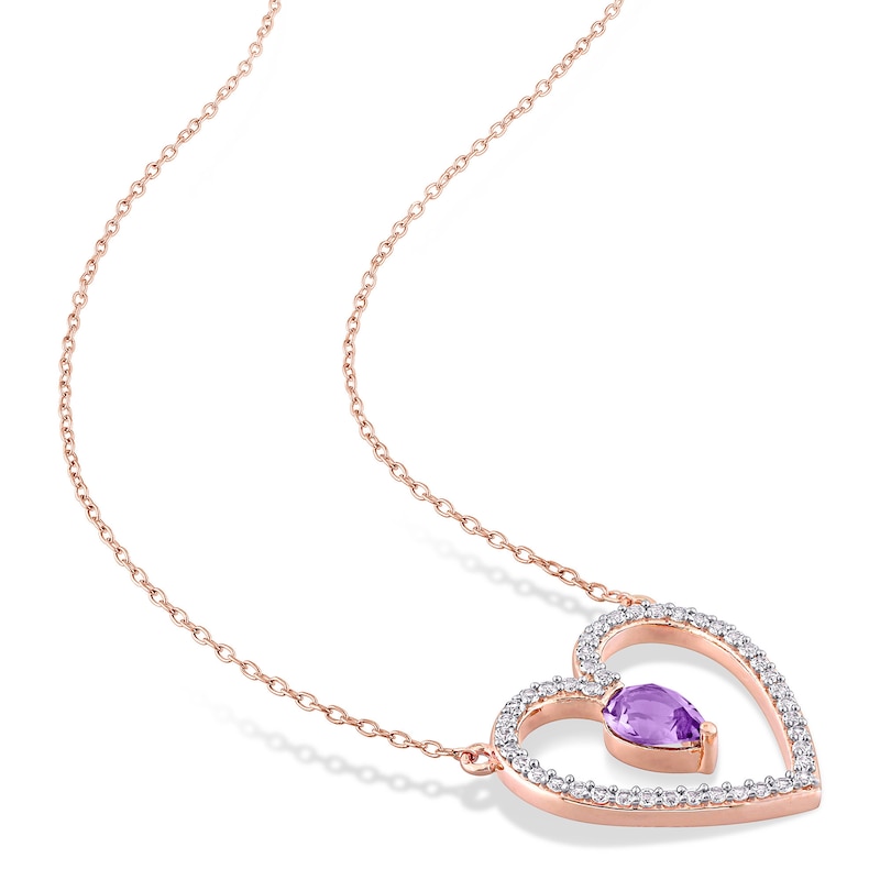 Pear-Shaped Amethyst and White Topaz Heart Outline Necklace in Sterling Silver with Rose Rhodium - 17"|Peoples Jewellers
