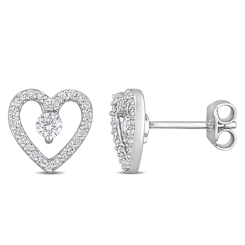 3.0mm White Topaz and 0.20 CT. T.W. Diamond Heart Outline Stud Earrings in Sterling Silver|Peoples Jewellers