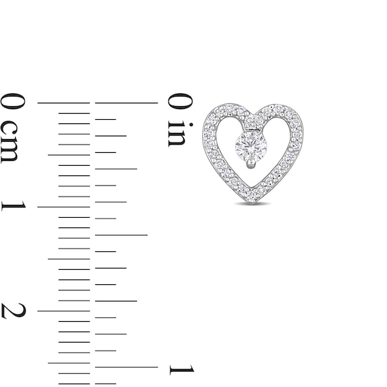 3.0mm White Topaz and 0.20 CT. T.W. Diamond Heart Outline Stud Earrings in Sterling Silver