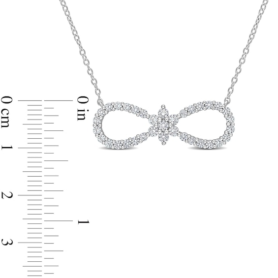 White Lab-Created Sapphire Infinity with Flower Necklace in Sterling Silver - 17"