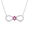 Lab-Created Ruby and White Sapphire Infinity with Flower Necklace in Sterling Silver - 17"