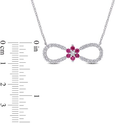 Lab-Created Ruby and White Sapphire Infinity with Flower Necklace in Sterling Silver - 17"