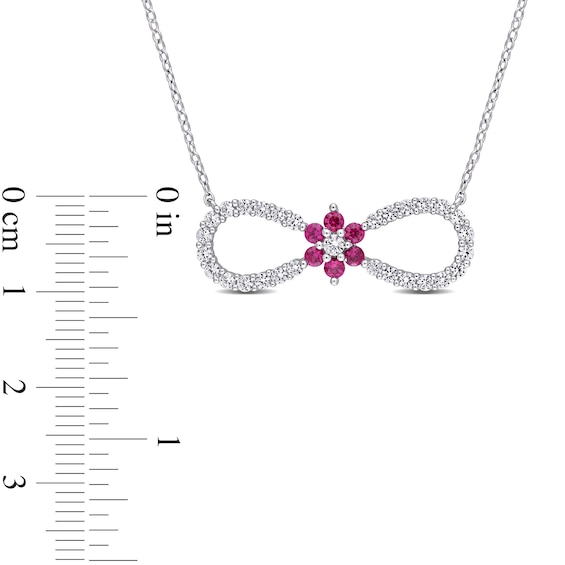 Lab-Created Ruby and White Sapphire Infinity with Flower Necklace in Sterling Silver - 17"