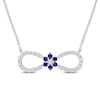 Thumbnail Image 1 of Lab-Created Blue and White Sapphire Infinity with Flower Necklace in Sterling Silver - 17&quot;