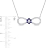 Thumbnail Image 3 of Lab-Created Blue and White Sapphire Infinity with Flower Necklace in Sterling Silver - 17&quot;