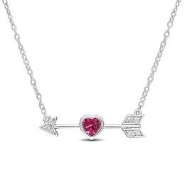 4.0mm Heart-Shaped Lab-Created Ruby, White Sapphire and Diamond Accent Arrow Necklace in Sterling Silver - 17&quot;