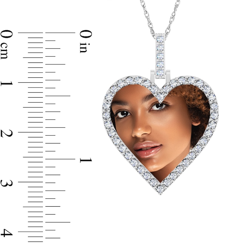 0.95 CT. T.W. Diamond Frame Engravable Photo Heart Pendant in 10K White, Yellow or Rose Gold (1 Image and 3 Lines)