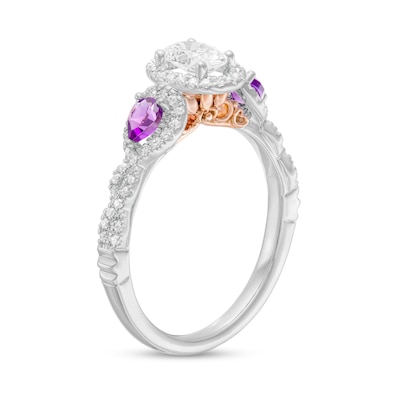 Enchanted Disney Rapunzel 0.69 CT. T.W. Oval Diamond and Rose de France Amethyst Engagement Ring in 14K Two-Tone Gold