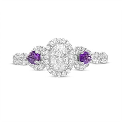 Enchanted Disney Rapunzel 0.69 CT. T.W. Oval Diamond and Rose de France Amethyst Engagement Ring in 14K Two-Tone Gold