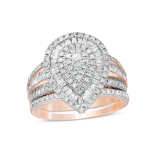 1.23 CT. T.W. Pear-Shaped Diamond Layered Triple Frame Bridal Set in 10K Rose Gold