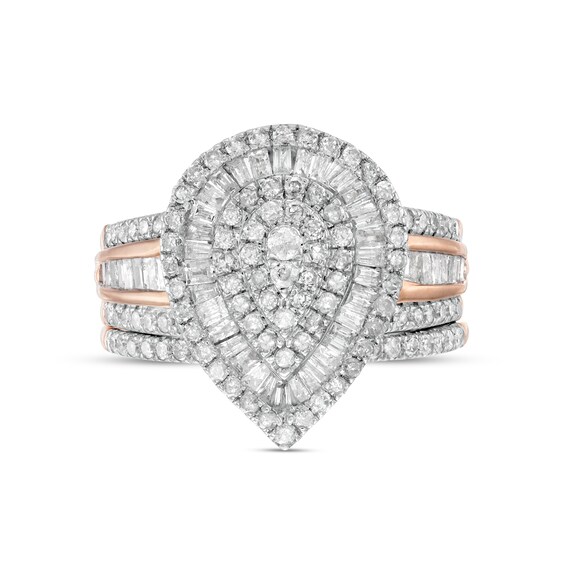 1.23 CT. T.W. Pear-Shaped Diamond Layered Triple Frame Bridal Set in 10K Rose Gold