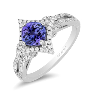 Enchanted Disney Ultimate Princess Tanzanite and 0.29 CT. T.W. Diamond Tilted Frame Engagement Ring in 14K White Gold