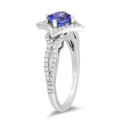 Enchanted Disney Ultimate Princess Tanzanite and 0.29 CT. T.W. Diamond Tilted Frame Engagement Ring in 14K White Gold