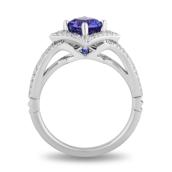 Enchanted Disney Ultimate Princess Tanzanite and 0.29 CT. T.W. Diamond Tilted Frame Engagement Ring in 14K White Gold