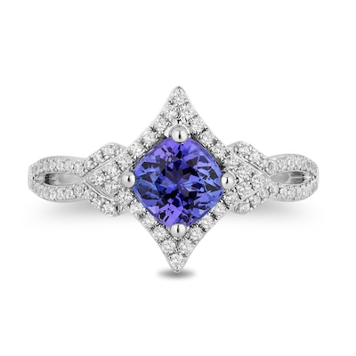 Enchanted Disney Ultimate Princess Tanzanite and 0.29 CT. T.W. Diamond Tilted Frame Engagement Ring in 14K White Gold