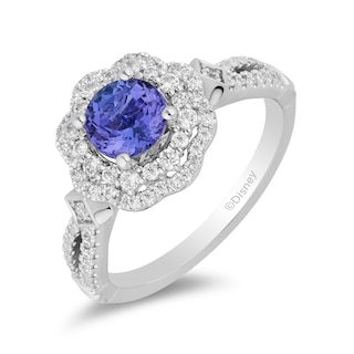 Enchanted Disney Ultimate Princess Tanzanite and 0.45 CT. T.W. Diamond Scalloped Frame Engagement Ring in 14K White Gold