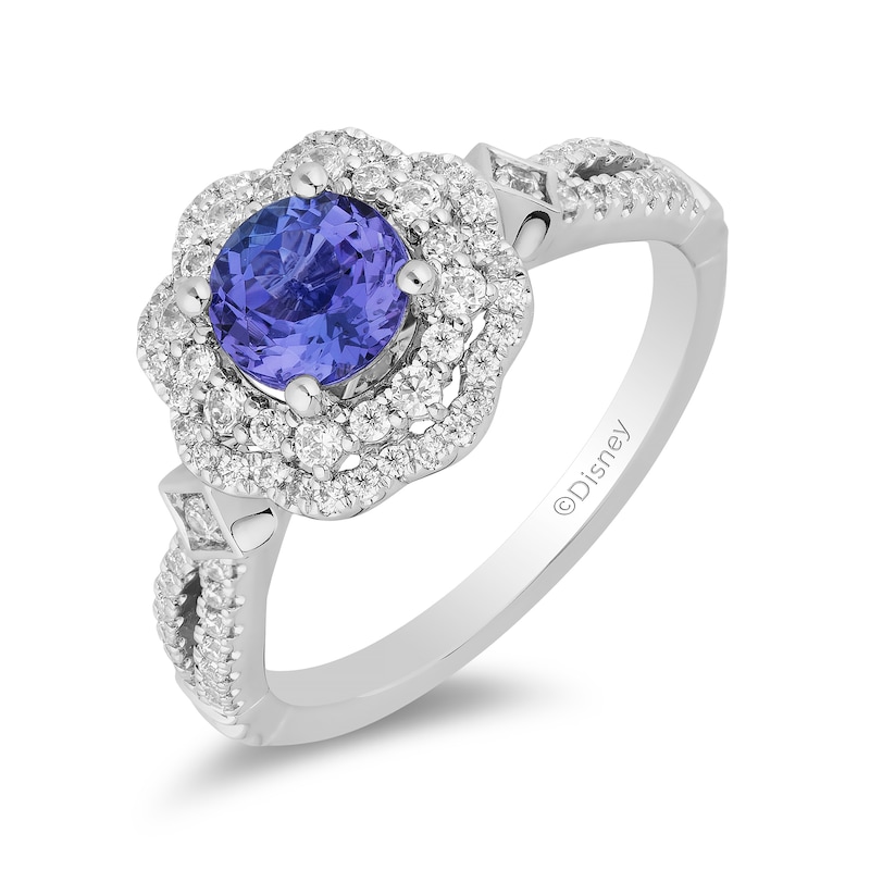 Enchanted Disney Ultimate Princess Tanzanite and 0.45 CT. T.W. Diamond Scalloped Frame Engagement Ring in 14K White Gold|Peoples Jewellers