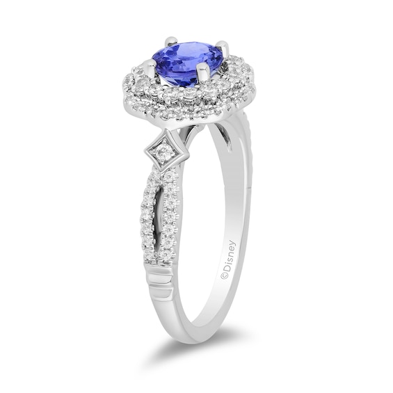 Enchanted Disney Ultimate Princess Tanzanite and 0.45 CT. T.W. Diamond Scalloped Frame Engagement Ring in 14K White Gold