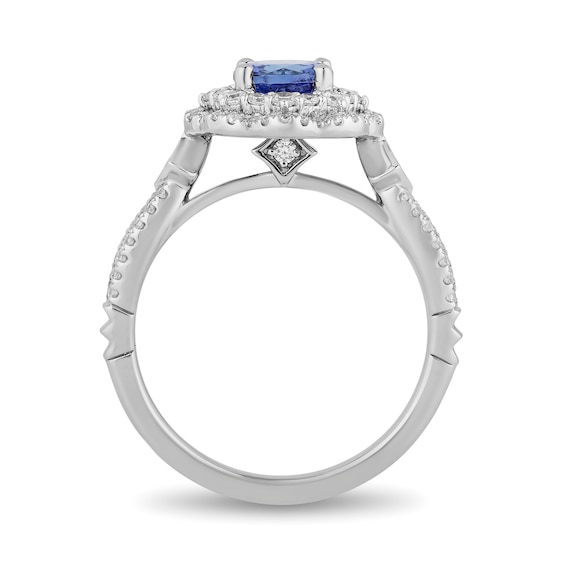 Enchanted Disney Ultimate Princess Tanzanite and 0.45 CT. T.W. Diamond Scalloped Frame Engagement Ring in 14K White Gold