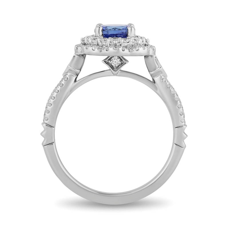 Enchanted Disney Ultimate Princess Tanzanite and 0.45 CT. T.W. Diamond Scalloped Frame Engagement Ring in 14K White Gold|Peoples Jewellers