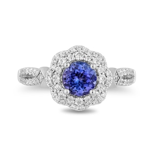 Enchanted Disney Ultimate Princess Tanzanite and 0.45 CT. T.W. Diamond Scalloped Frame Engagement Ring in 14K White Gold