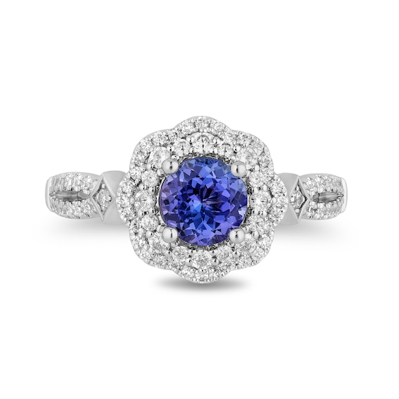 Enchanted Disney Ultimate Princess Tanzanite and 0.45 CT. T.W. Diamond Scalloped Frame Engagement Ring in 14K White Gold