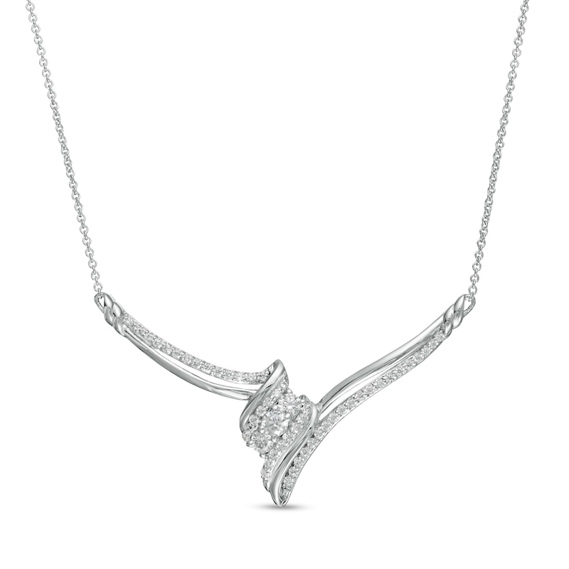 0.69 CT. T.W. Diamond Past Present Future® Bypass Necklace in 10K White Gold|Peoples Jewellers