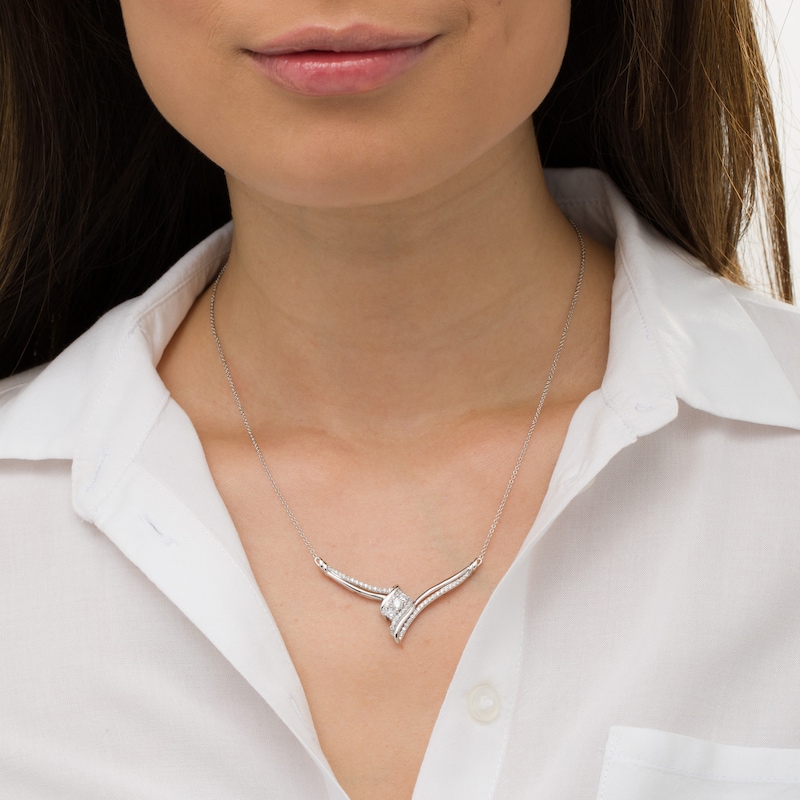 0.69 CT. T.W. Diamond Past Present Future® Bypass Necklace in 10K White Gold|Peoples Jewellers